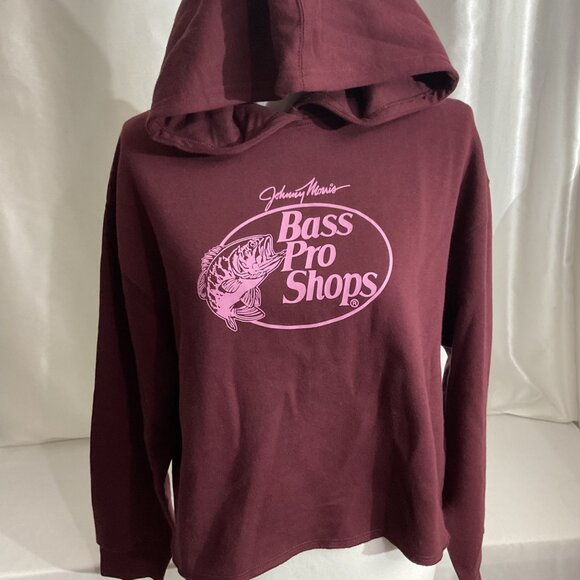 Johnny Morris Bass Pro Shops Maroon Hoodie M Long Sleeve Womens Pullover Frayed - Picture 1 of 7